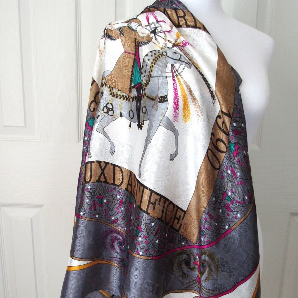 HERMES 1837 Feux D'Artifice Scarf Wrap Foulard Gray Lavender 1990 ed. Vintage - Picture 8 of 11
